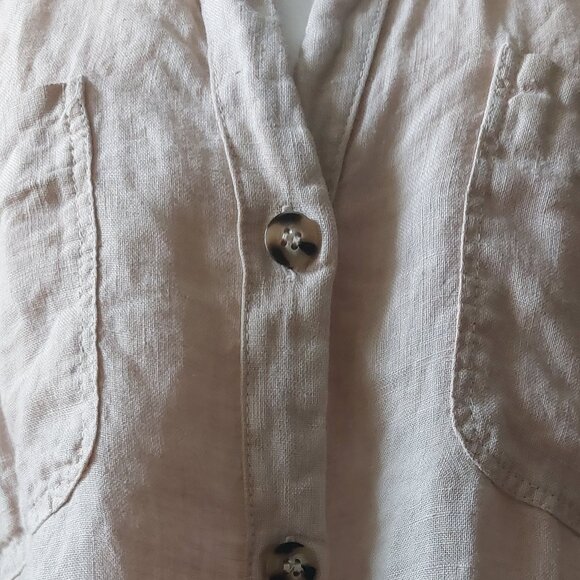 Zara Beige Cropped Linen Shirt Sz M - Picture 8 of 9